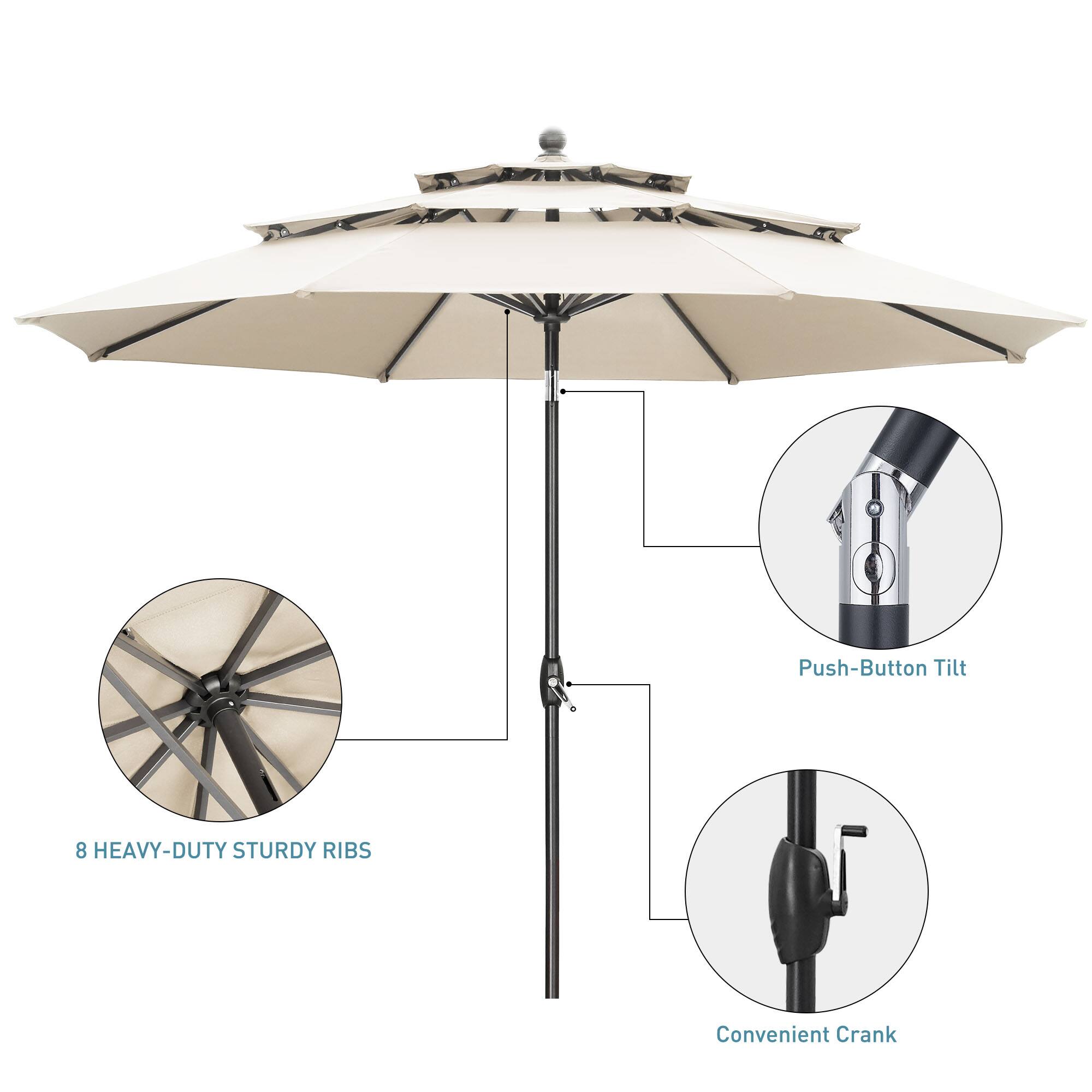 Push-Button Tilt, 8 HEAVY-DUTY STURDY RIBS, Convenient Crank