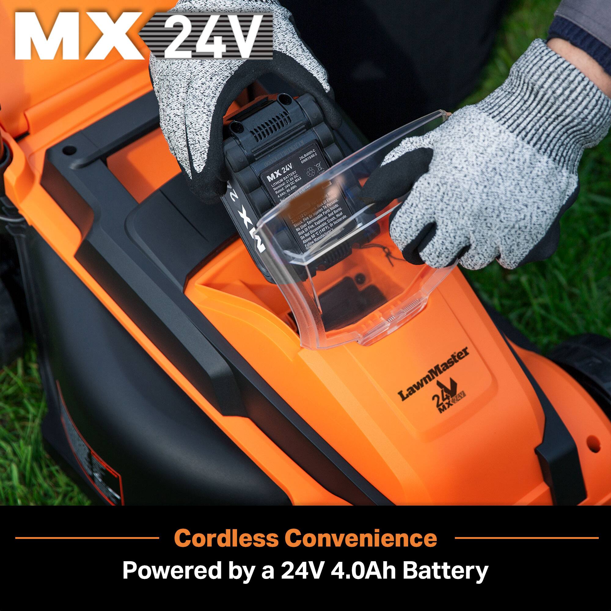 MX 24V  
SERVICE 24V E MX LITHIUM BATTERY  
UTHER DO - 24 Rand w 200 V 200 Ador Baiez FAT And Meal Stuck Expless Dest a I MX Be Shay 50 a for uails BSI 52 25 g About Follow  
LawnMaster 24 MXZV  
Cordless Convenience Powered by a 24V 4.0Ah Battery