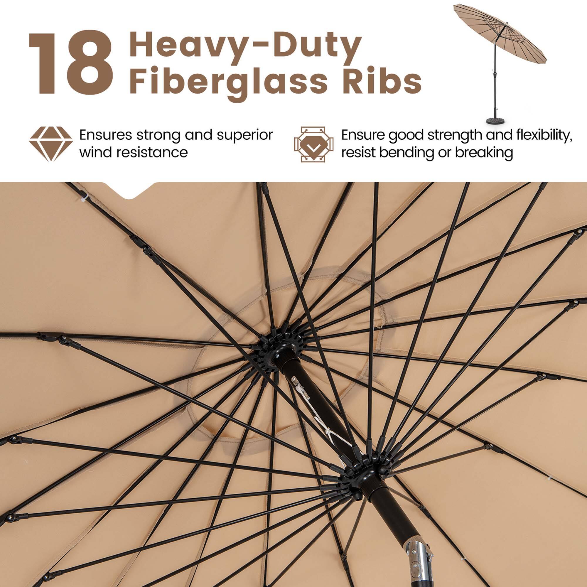 18 Heavy-Duty Fiberglass Ribs: Ensures strong and superior wind resistance, ensuring good strength and flexibility.