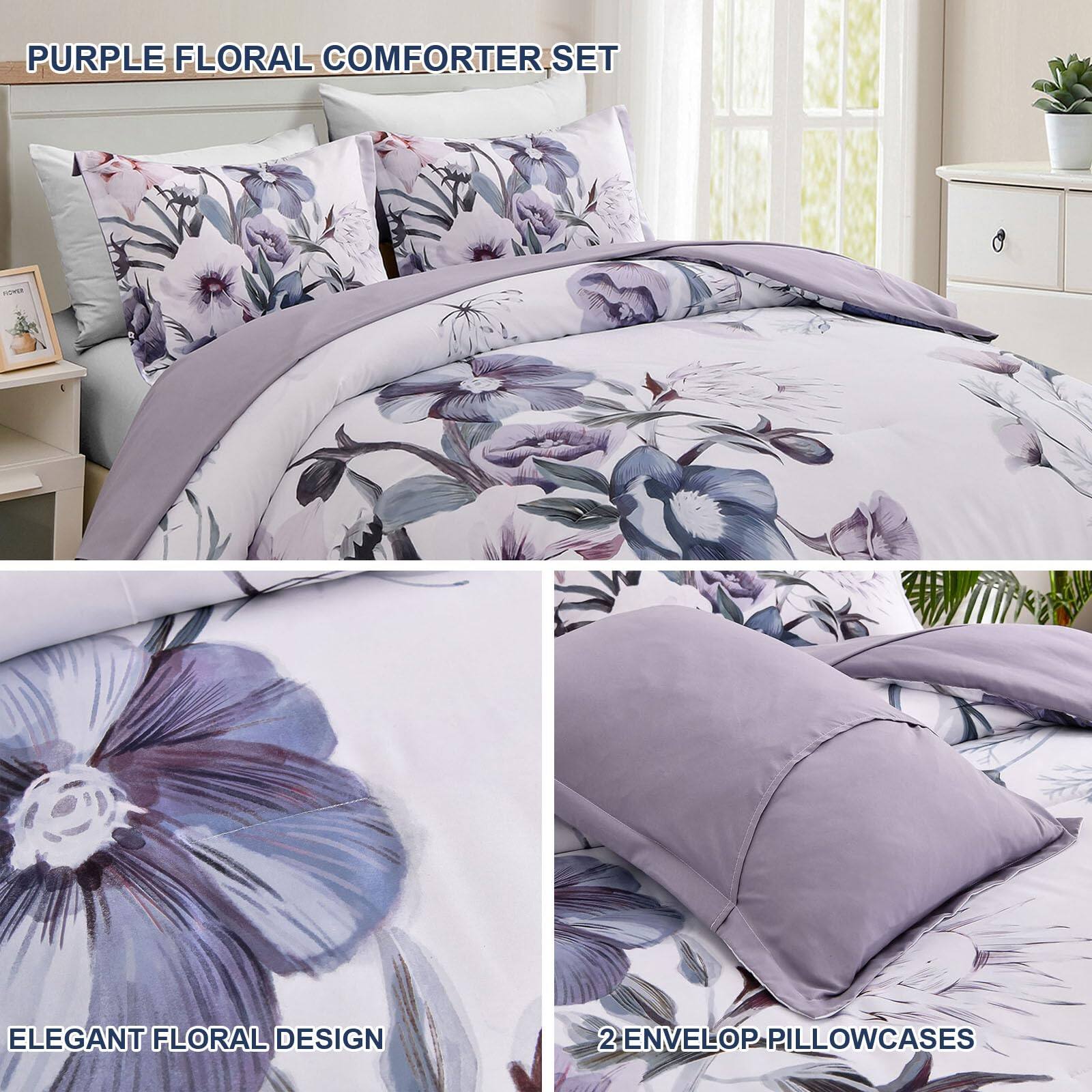 PURPLE FLORAL COMFORTER SET

ELEGANT FLORAL DESIGN

2 ENVELOP PILLLOWCASES