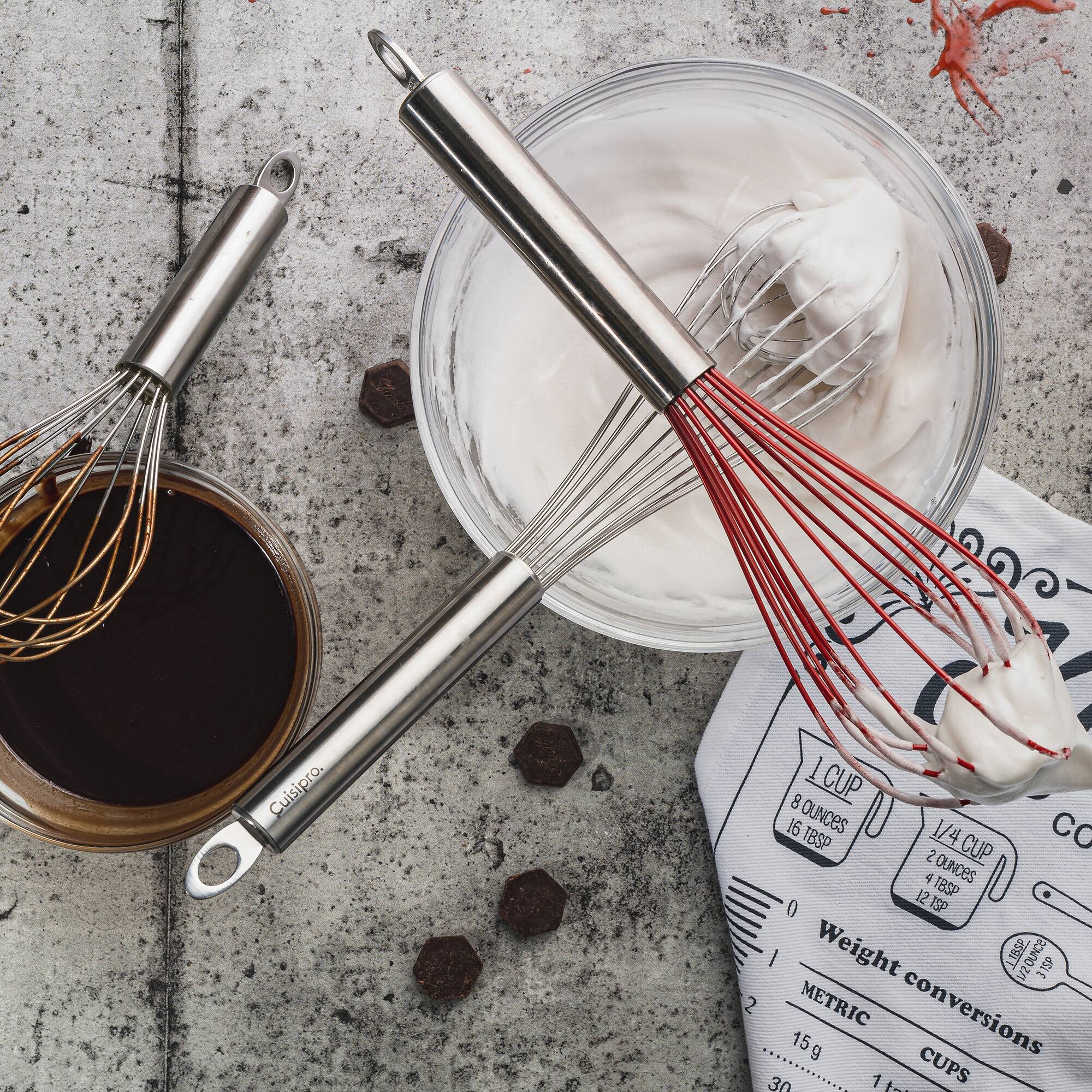Cuisipro

1 CUP = 8 OUNCES = 16 TBSP  
1/4 CUP = 2 OUNCES = 4 TBSP

Weight conversions  
15g = 1/2 OZ  
1 CUPS = 30