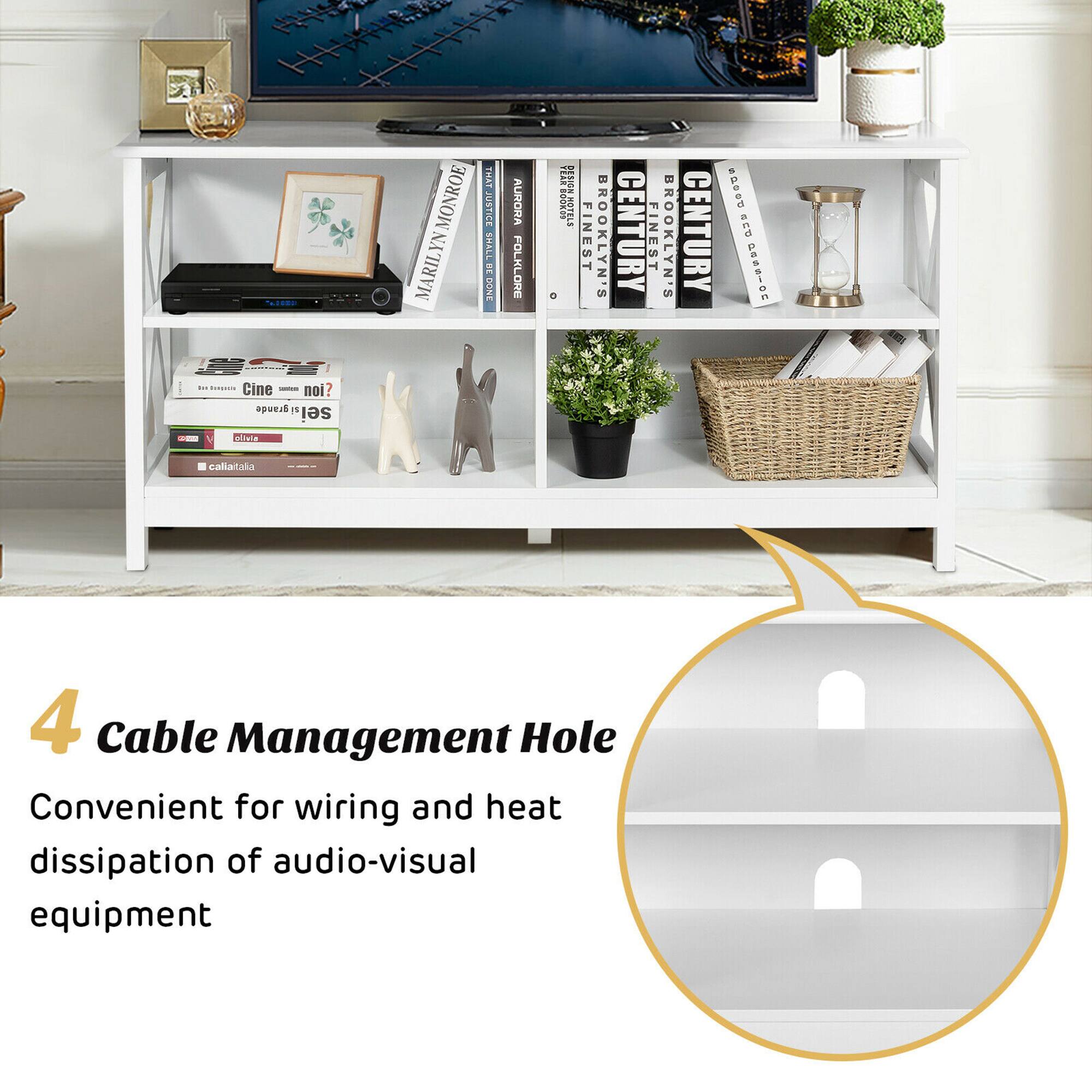 The text on the image is grouped and corrected as follows:

"4 Cable Management Hole Convenient for wiring and heat dissipation of audio-visual equipment."