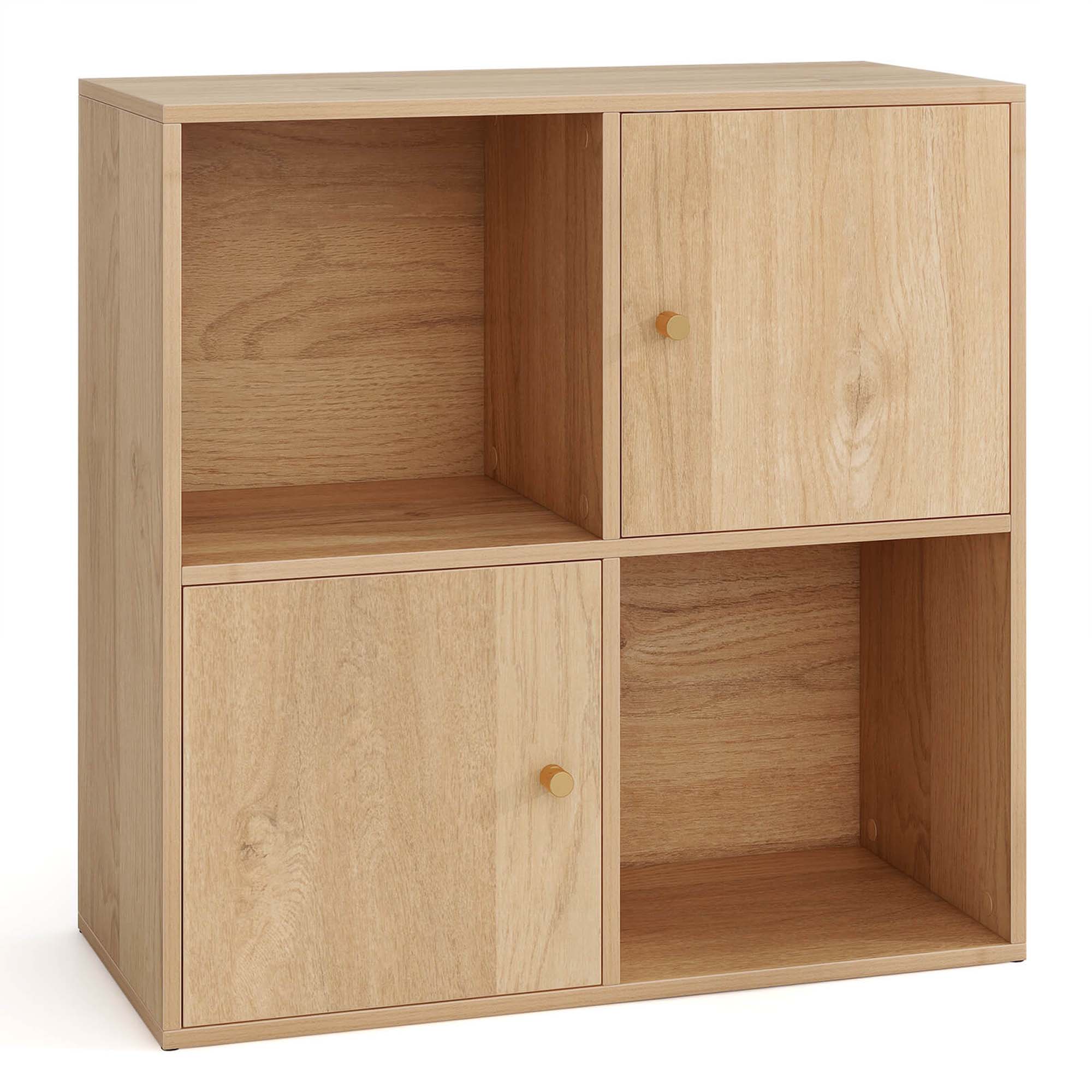 Alt View 9. Costway - Costway 4-Cube Bookcase with Dual Anti-Tipping Kits & 2 Cabinets Storage Organizer - Natural.