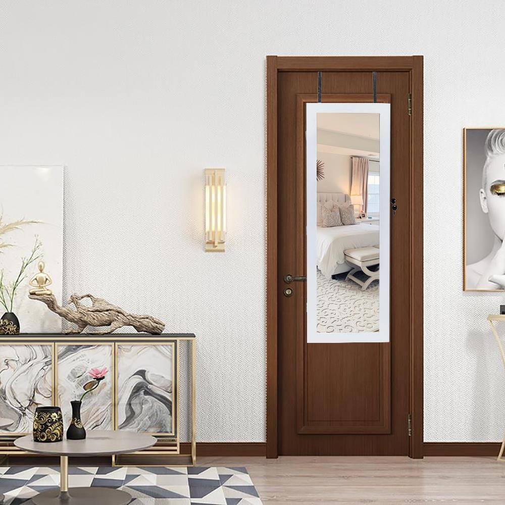 Alt View 5. Winado - Wall Door Mounted Mirror Jewelry Cabinet with LED Light Jewelry Holder Cosmetic Large Organizer Cabinet Armoire Lockable - White.