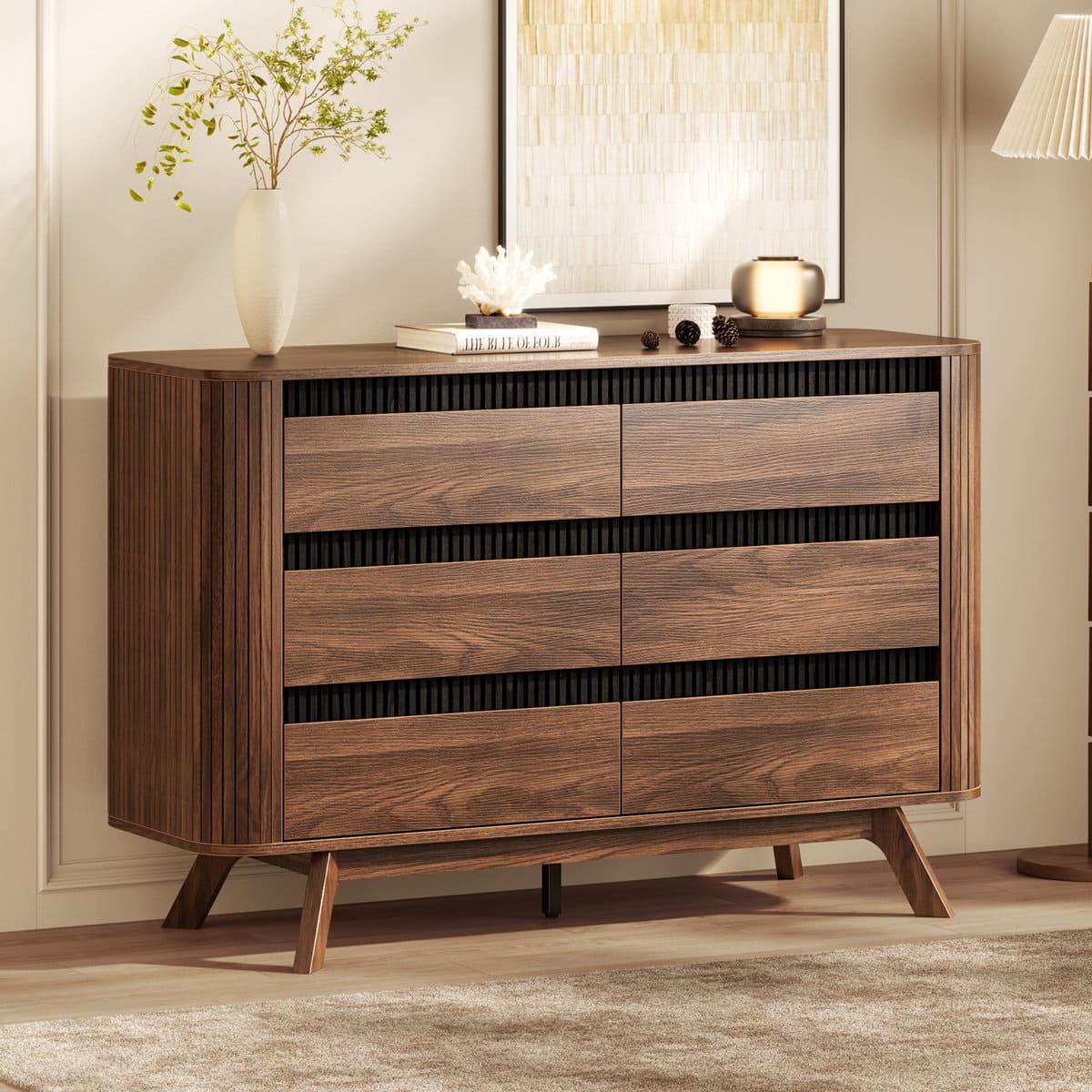 Furnulem - 6Drawer Nightstand with Double Dresser Wide Dresser - Multicolored