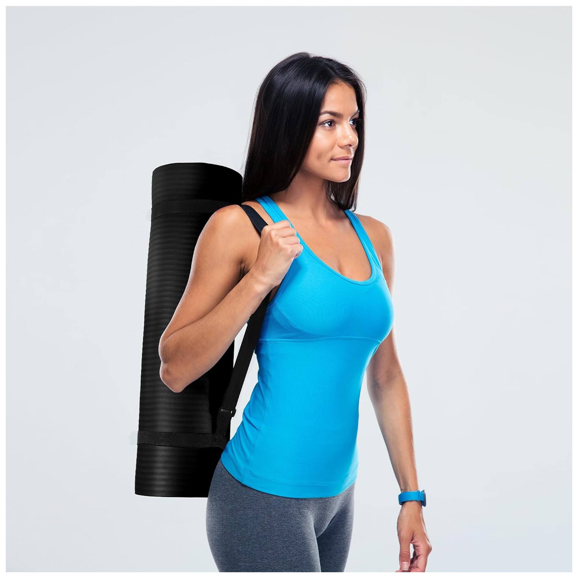 Alt View 3. BalanceFrom Fitness - BalanceFrom Fitness GoYoga 71x24in Anti Tear Exercise Yoga Mat with Strap, Black - Black.
