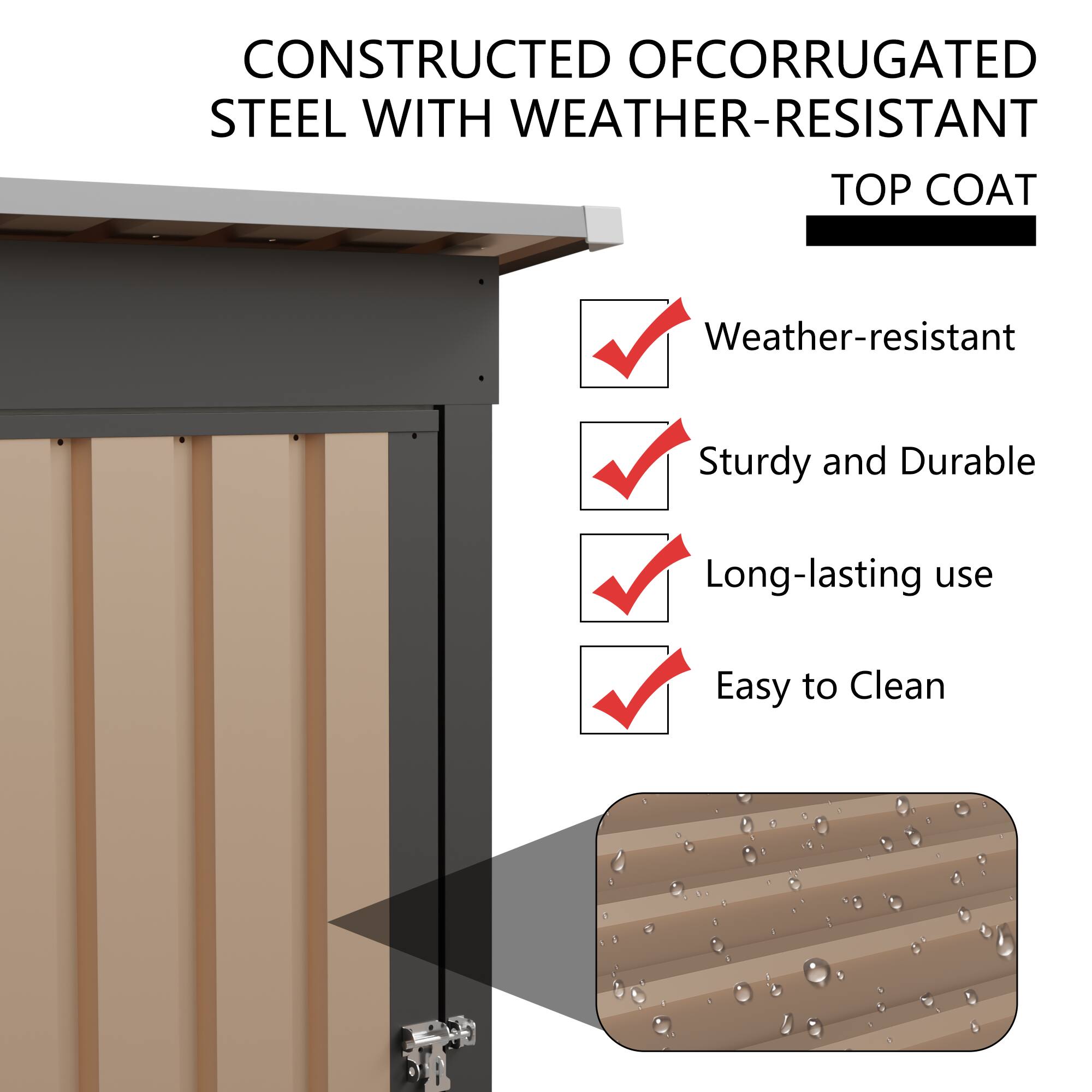 CONSTRUCTED OF CORRUGATED STEEL WITH WEATHER-RESISTANT TOP COAT

- Weather-resistant
- Sturdy and Durable
- Long-lasting use
- Easy to Clean