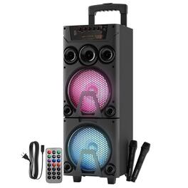 AudioBox - 16W Bluetooth Rechargeable Groovestar Party Speaker, Dual 8" Woofers, Lights, Wireless Mics, WaveSync, Remote - Black