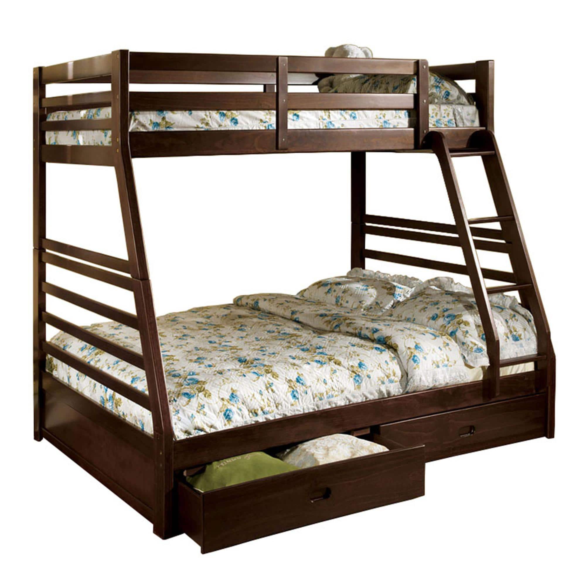 Manhattan Lane - Transitional Style Twin Over Full Bunk Bed with Drawers, Walnut Brown - Brown
