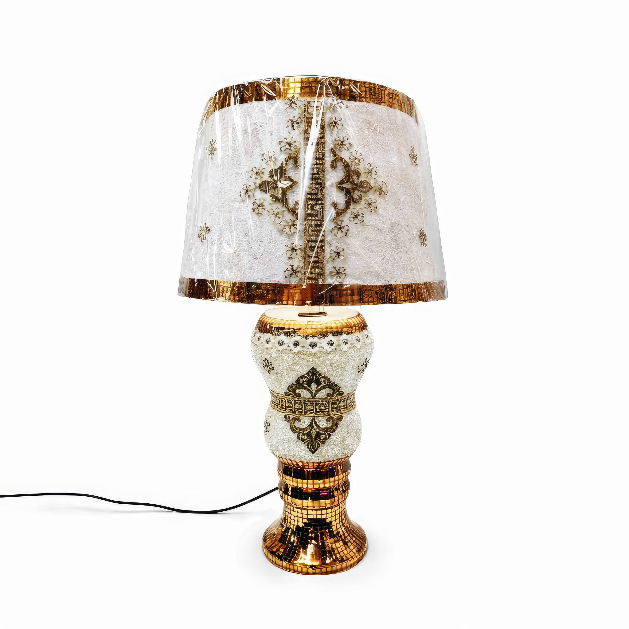 Angle. FC Design - 20.5"H White & Gold Embellished Vase w/ Ornate Palace Shade Table Lamp.