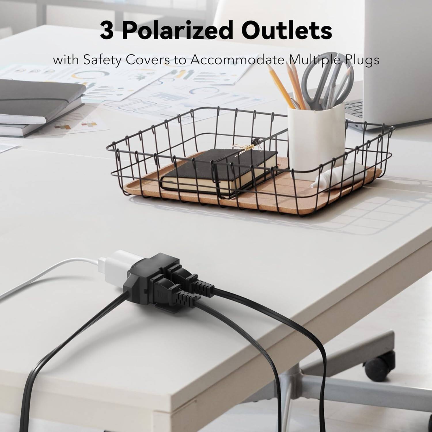 3 Polarized Outlets  
with Safety Covers to Accommodate Multiple Plugs