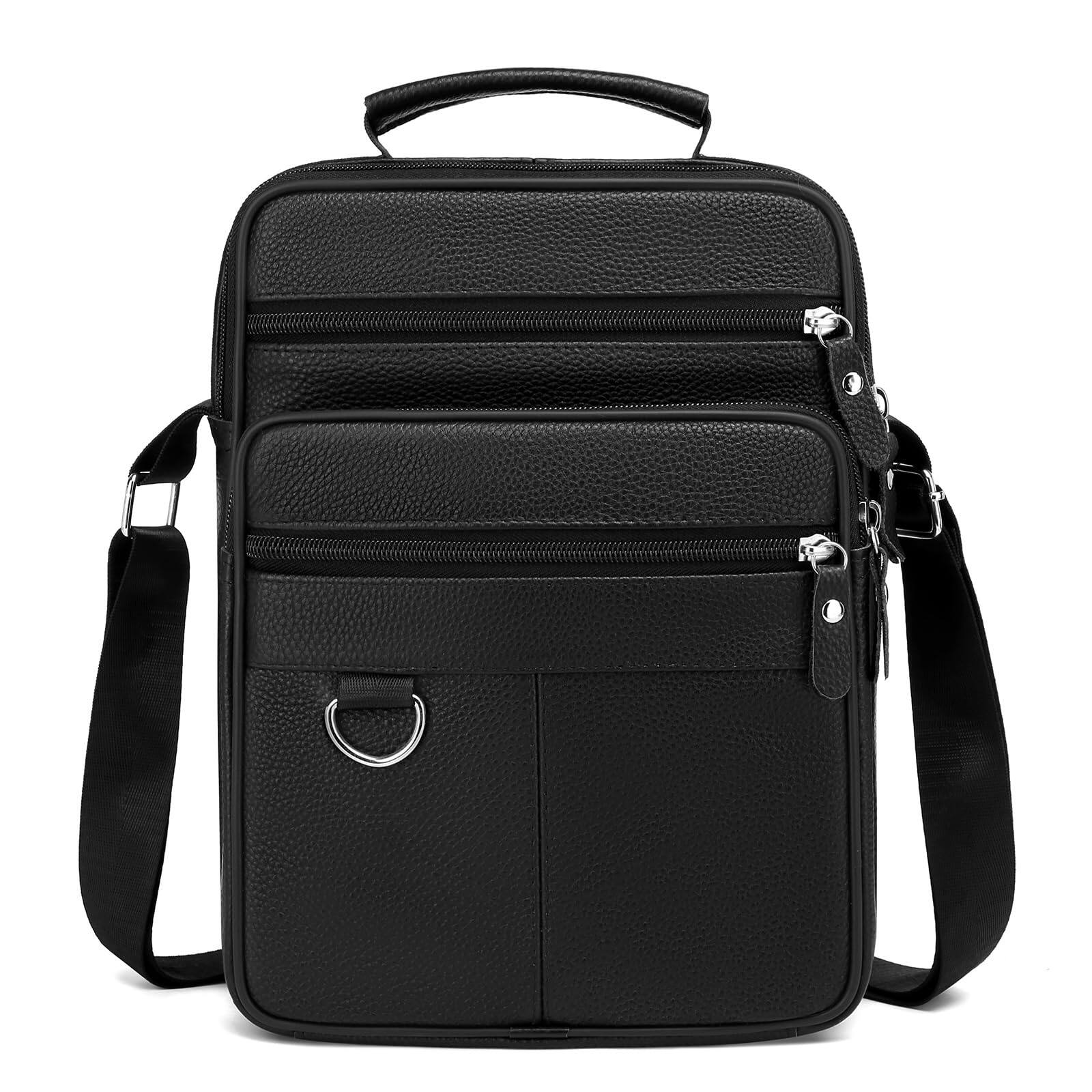 Skar Audio - Leather Messenger Bag For Men Large Business Travel Briefcase Crossbody Handbag Man Purse Sling Shoulder - Black Large