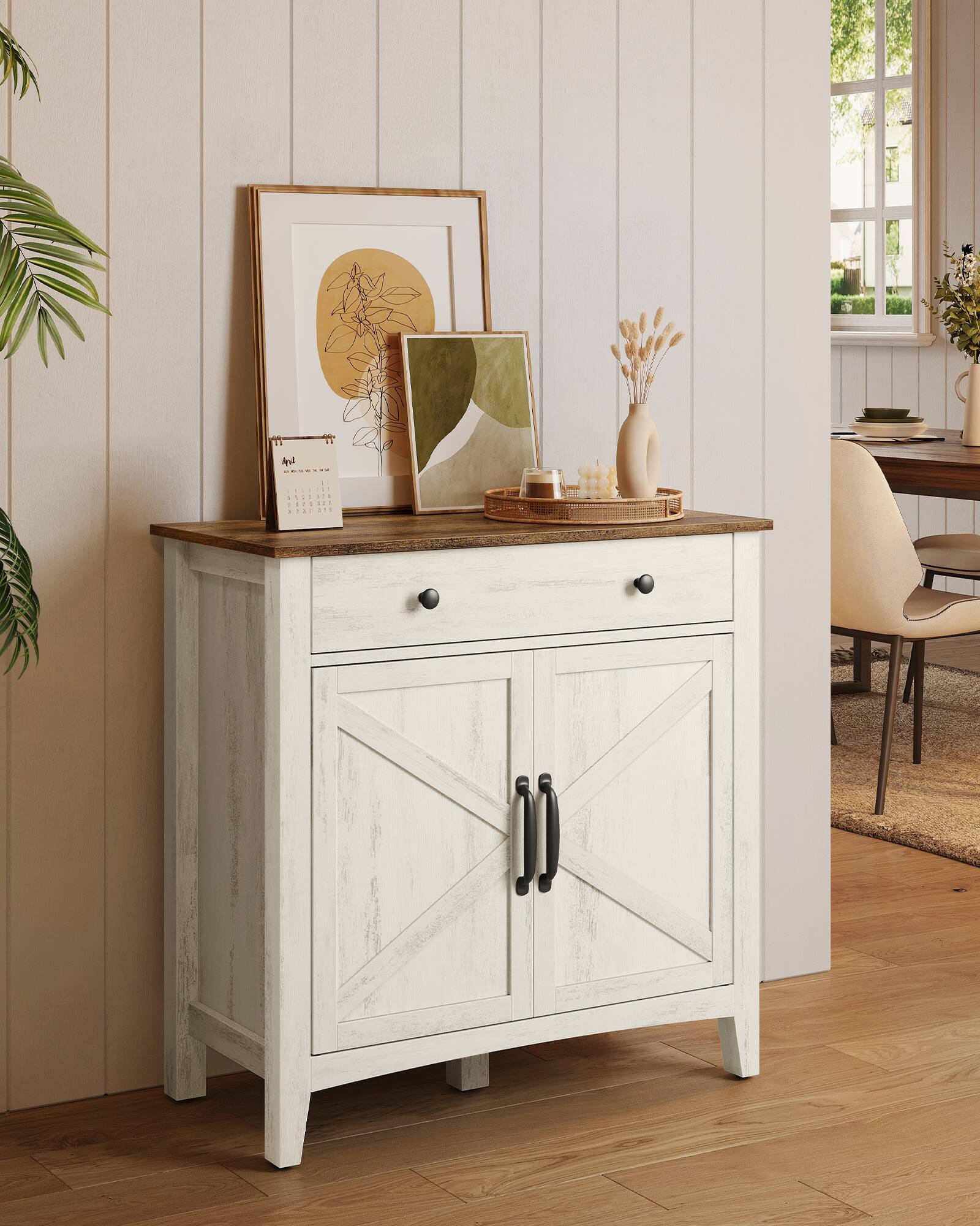 Alt View 2. Songmics Home - Coffee Bar Cabinet, Kitchen Storage Cabinet with Drawer, Farmhouse Cabinet Sideboard with Adjustable Shelf for Kitchen - Rustic White and Honey Brown.