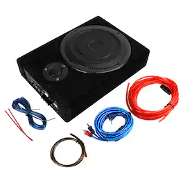 Topteng - 8" 600W Under-Seat Powered Car Subwoofer - Slim Amplified Enclosure, 12V, w/ Wiring Kit, for Compact Vehicles