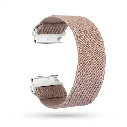 Front. StrapsCo - Stretch Band Nylon Watch Strap For Fitbit Versa & Versa 2 - Tan.