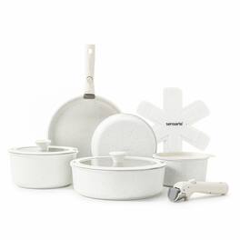 SENSARTE - 14-Pcs Nonstick Pots and Pans Set with Detachable Handle,Healthy Cookware,Induction Compatible,Dishwasher/Oven Safe - White