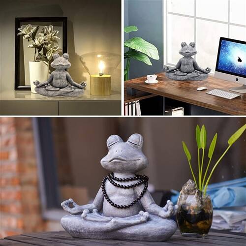 Back. SlickBlue - Zen Garden Frog Statue in Meditating Yoga Pose for Tranquil Space - Grey.