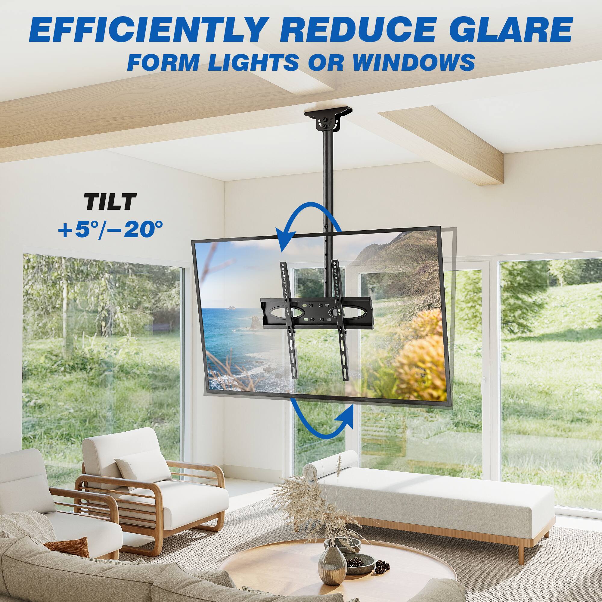 EFFICIENTLY REDUCE GLARE FROM LIGHTS OR WINDOWS  
TILT +5°/-20°