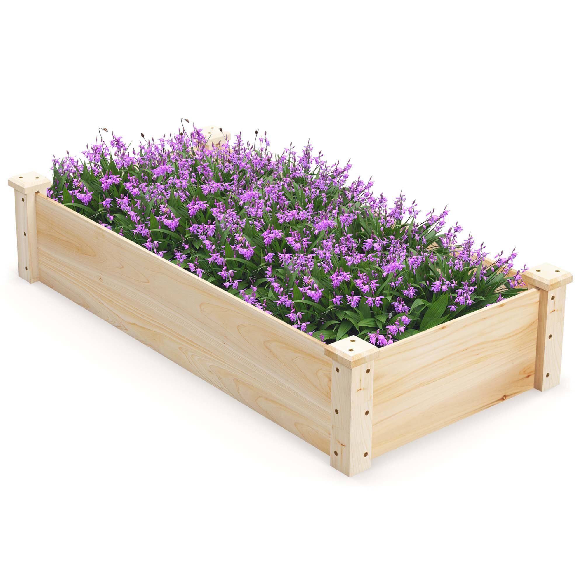 Costway - Raised Garden Bed Fir Wood Wooden Square Wood Planter Box for Flower Outdoor - Natural