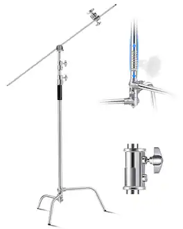 VEVOR - C Stand with Boom Arm, Max Height 10.83 ft/330 cm, Stainless Steel Heavy Duty Photography Light Stand - Silver