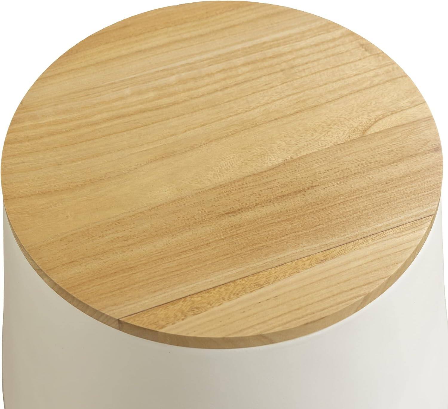 Alt View 4. LeisureMod - Orunel Storage Side Table, Fiberstone & Paulownia Wood Top Round Indoor/Outdoor Accent Table - White.
