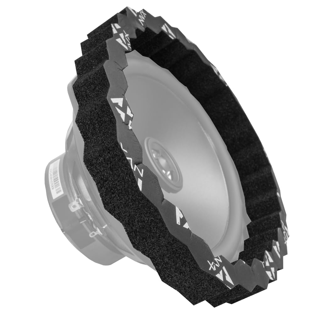 Back. NVX - UNIFRING 6 Piece Universal Self-Adhesive Foam Speaker Ring Baffle Kit – 1” Thick Acoustic Foam for 1" to 6"x9" Speakers.