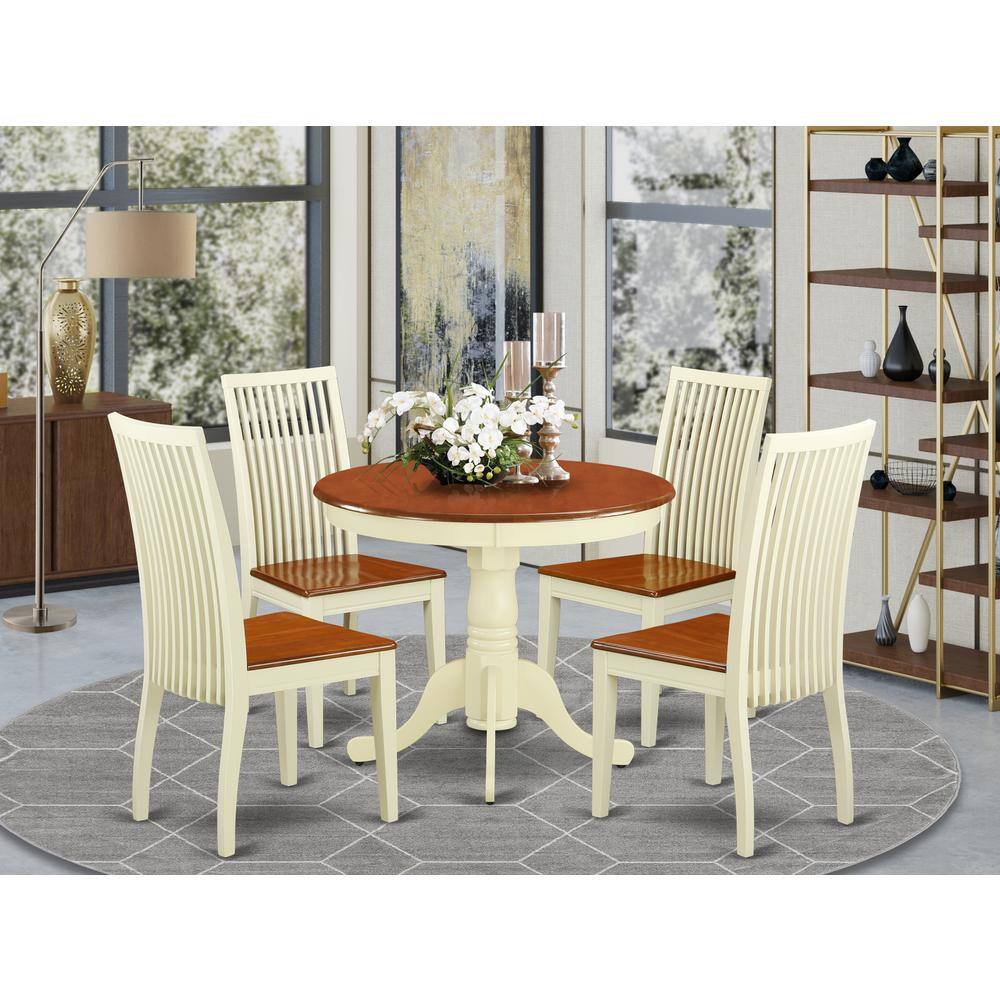 Back. East West Furniture - Dining Room Set Buttermilk & Cherry - Brown.