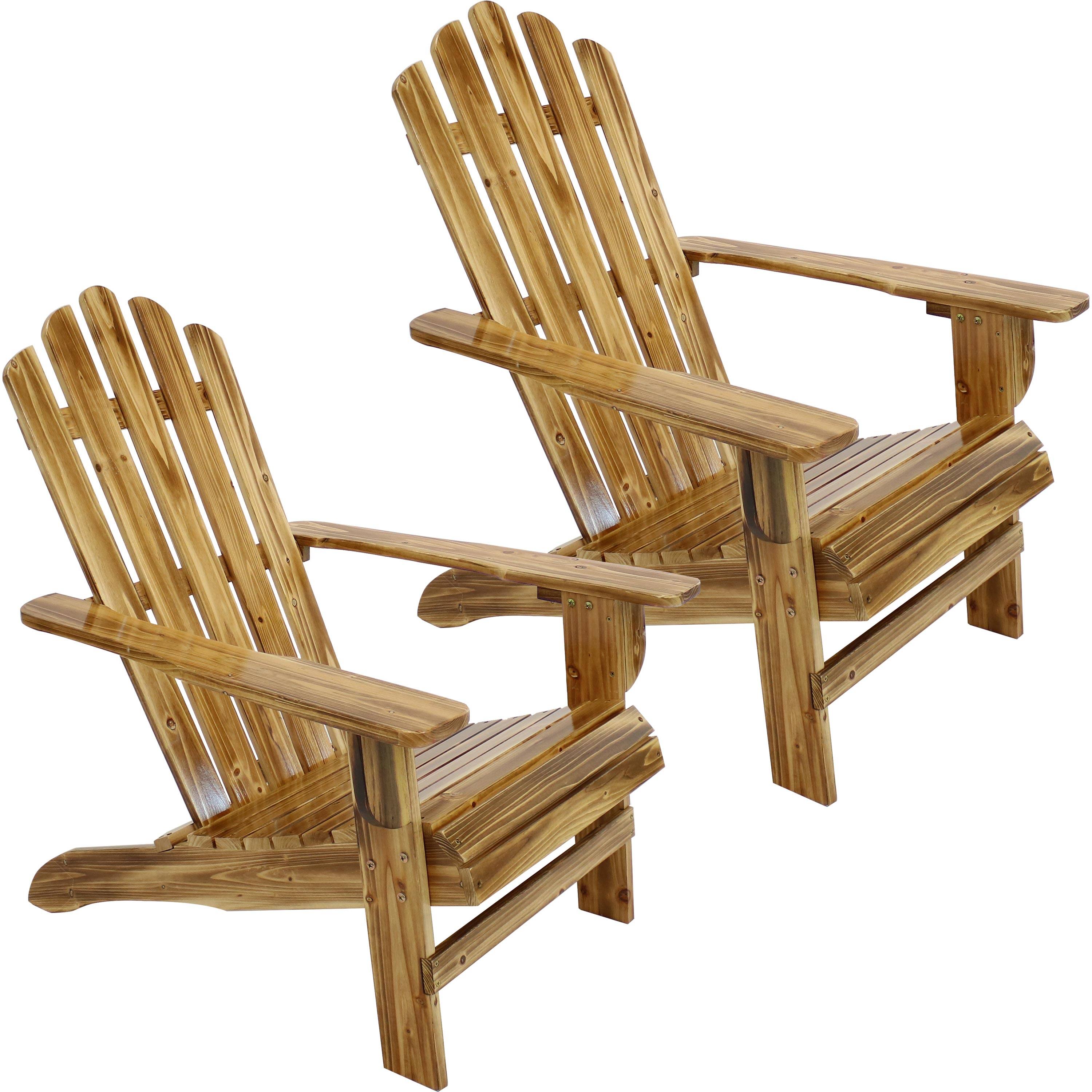 Front. Sunnydaze - Rustic Fir Wood Adirondack Chair - Charred Finish - Set of 2 - Brown.