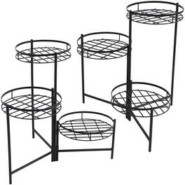 Sunnydaze - Iron 3-Tier Outdoor Plant Stand - 22 in - Set of 2 - Black