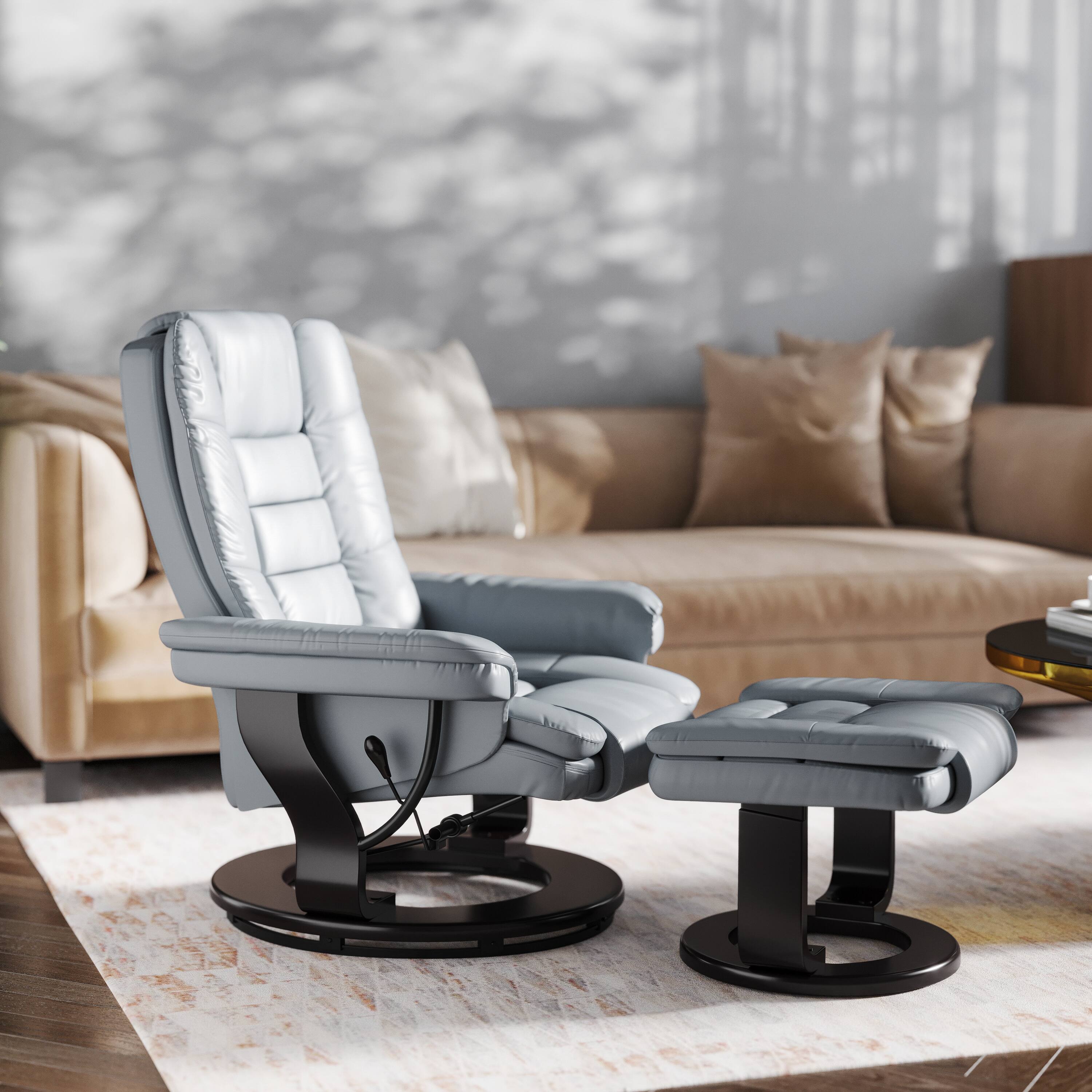 Alt View 3. Emma + Oliver - Multi-Position Stitched Recliner & Ottoman with Swivel Base - Gray.