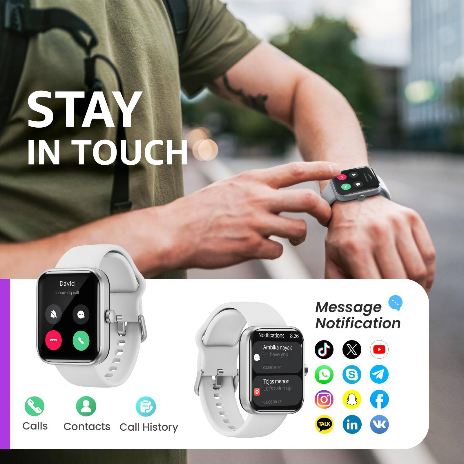 STAY IN TOUCH

David incoming call

Message Notification

Notifications 8:26

Ambika nayak X HL have you

04 0E 0ede

Tojas menon Let's catch up

3 DE 2

TALK

in VK