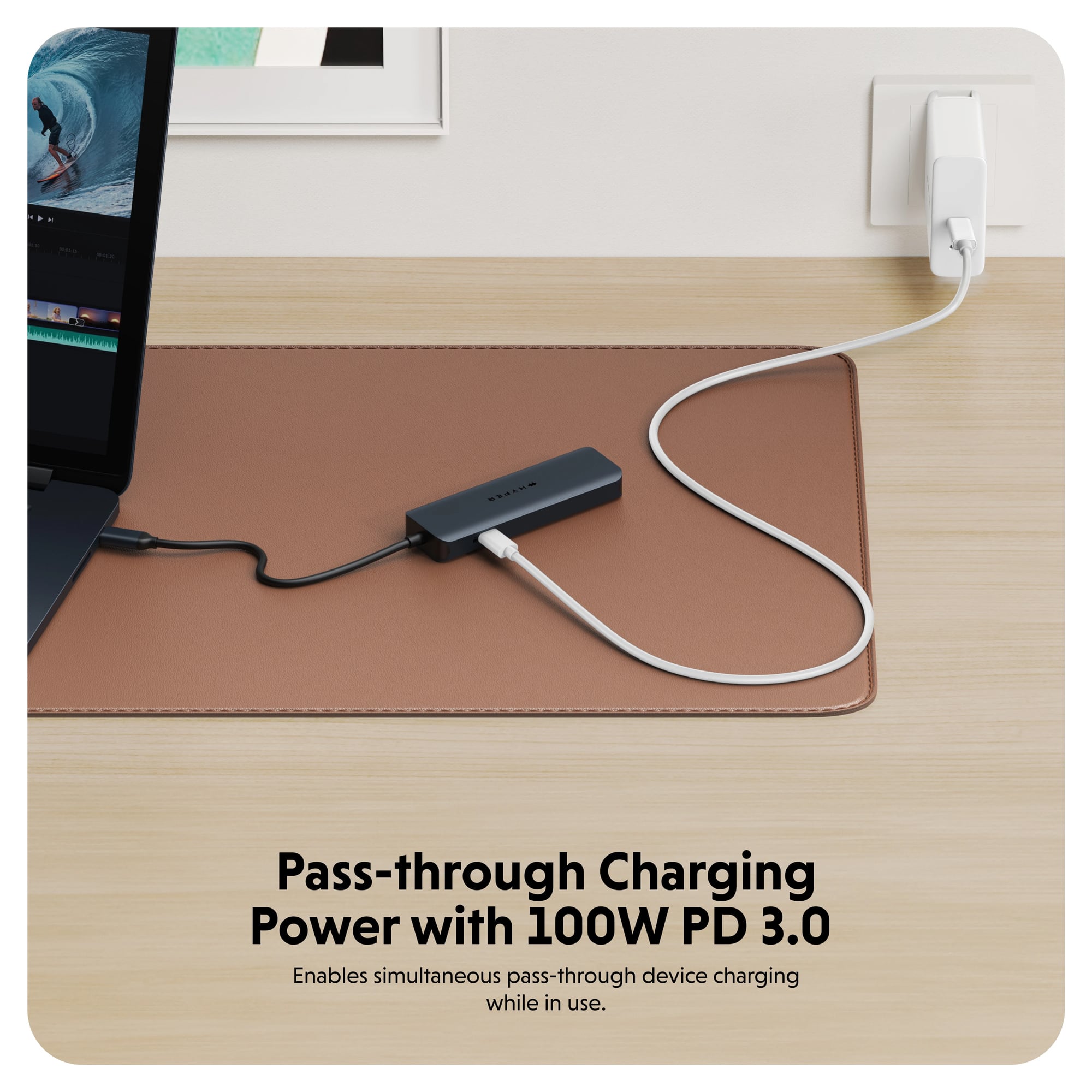 Pass-through Charging Power with 100W PD 3.0 enables simultaneous pass-through device charging while in use.