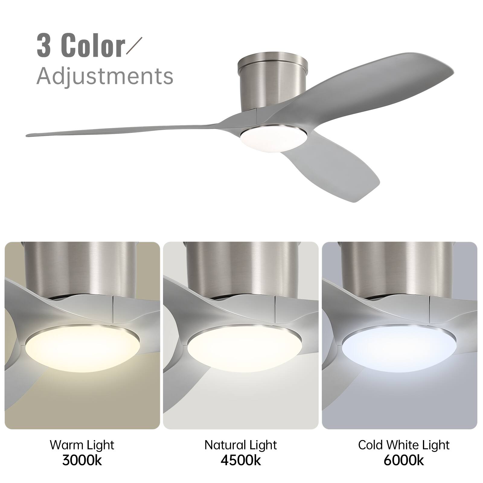 3 Color/ Adjustments

Warm Light 3000k  
Natural Light 4500k  
Cold White Light 6000k
