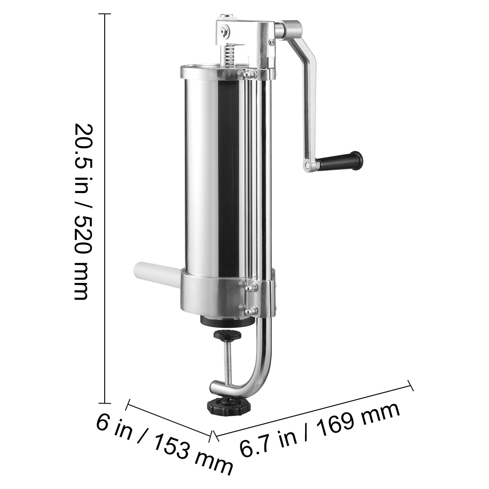 20.5 in / 520 mm  
6 in / 153 mm  
6.7 in / 169 mm