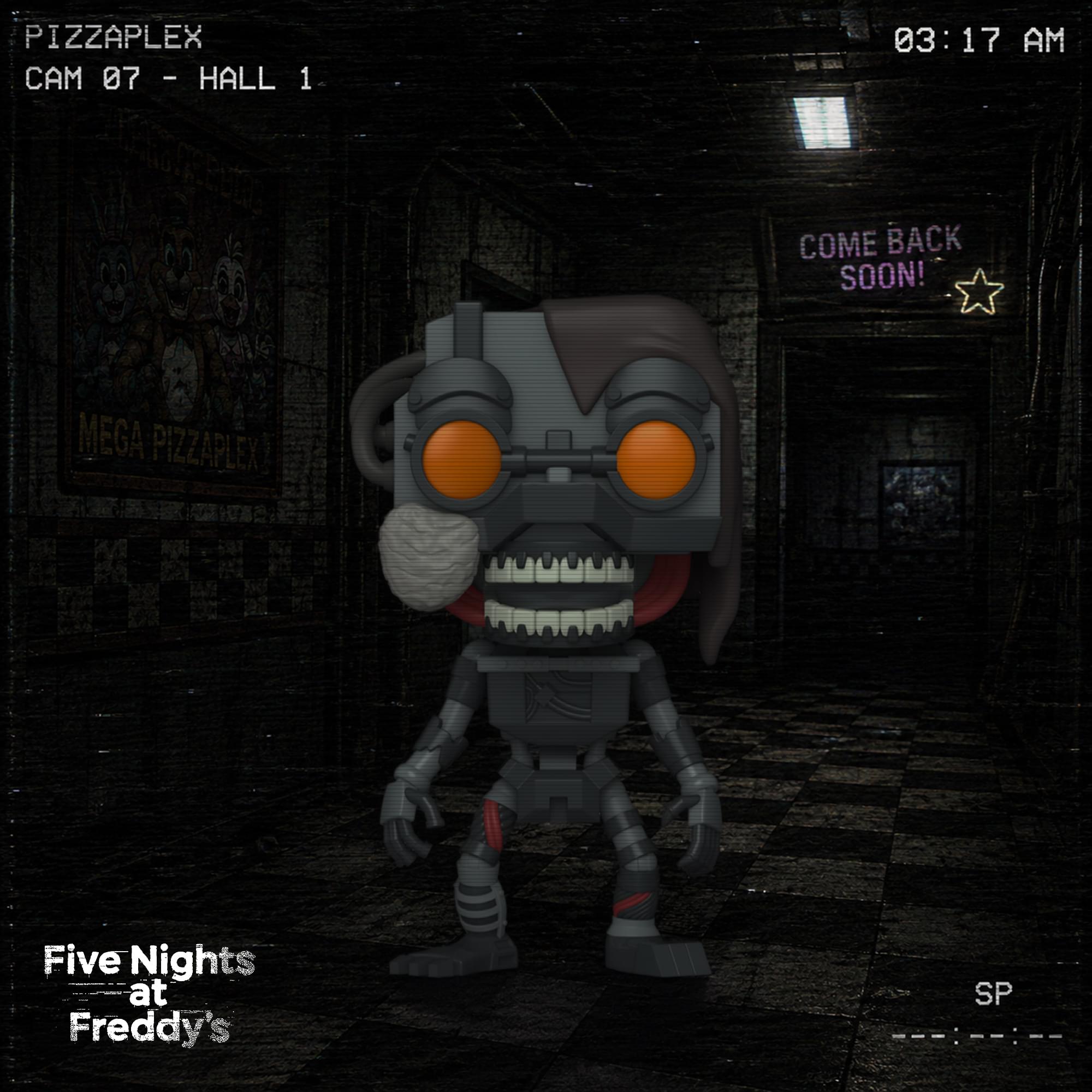 PIZZAPLEX  
CAM 07 - HALL 1  
03:17 AM  
COME BACK SOON!  
MEGA PIZZAPLEX  
Five Nights at Freddy's  
SP