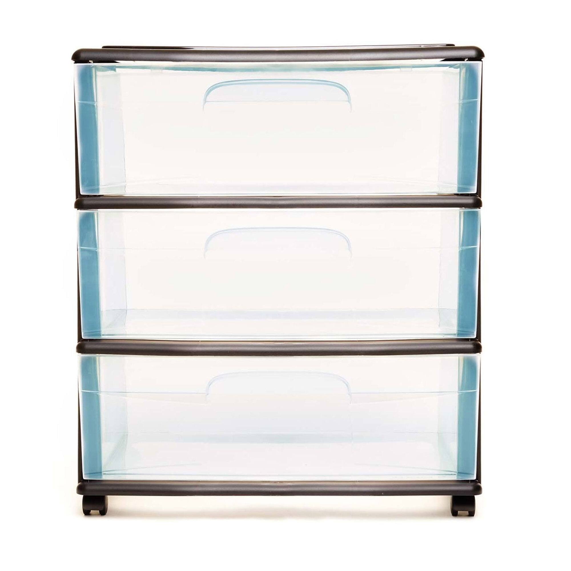 Alt View 7. Homz - Homz Tall Solid Plastic 3 Drawer Medium Storage Cart with Wheels, Black (2 Pack) - Clear.