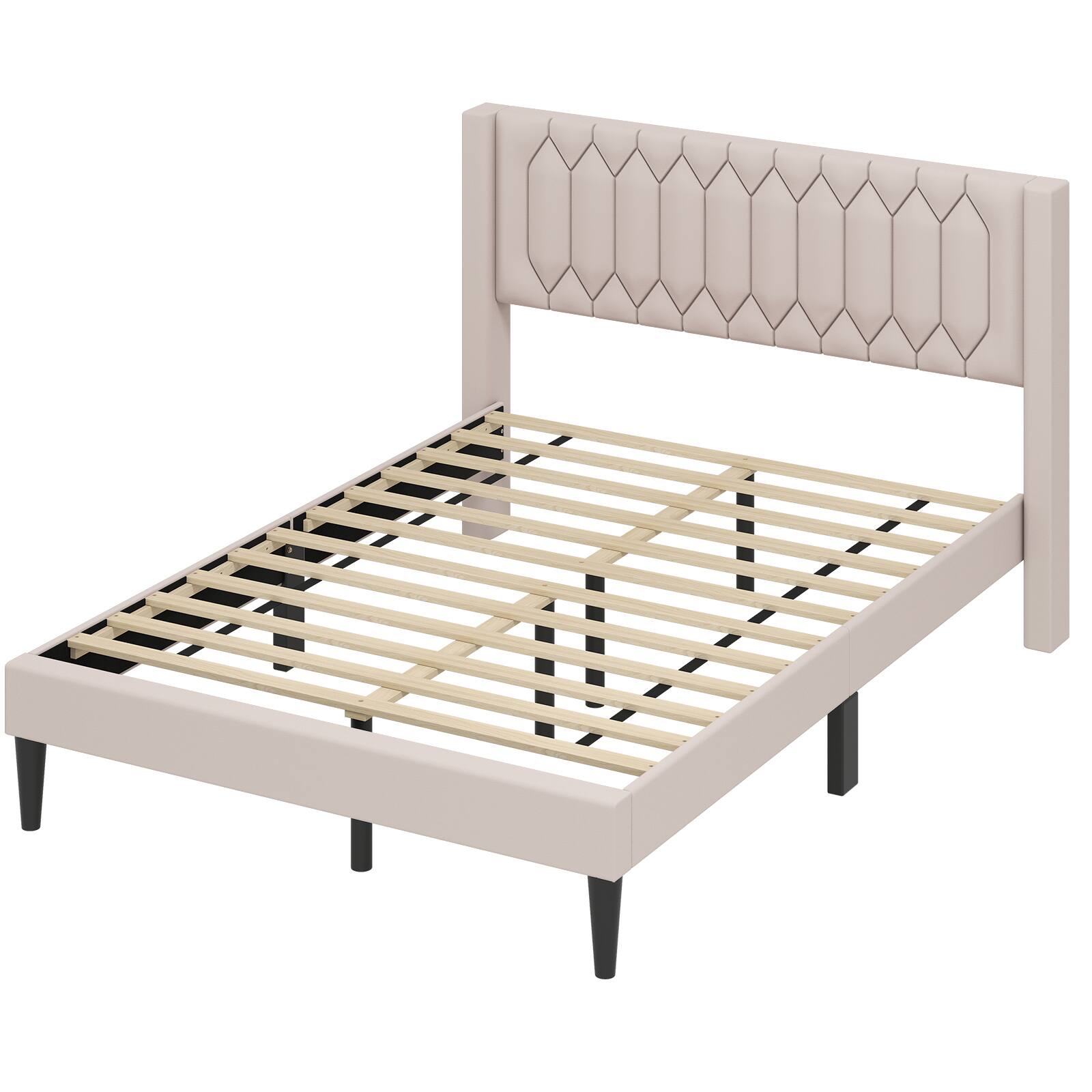 Alt View 9. Gymax - Gymax Queen Size Bed Frame Dutch Velvet Upholstered Platform Bed w/Wingback Headboard Beige - Beige.