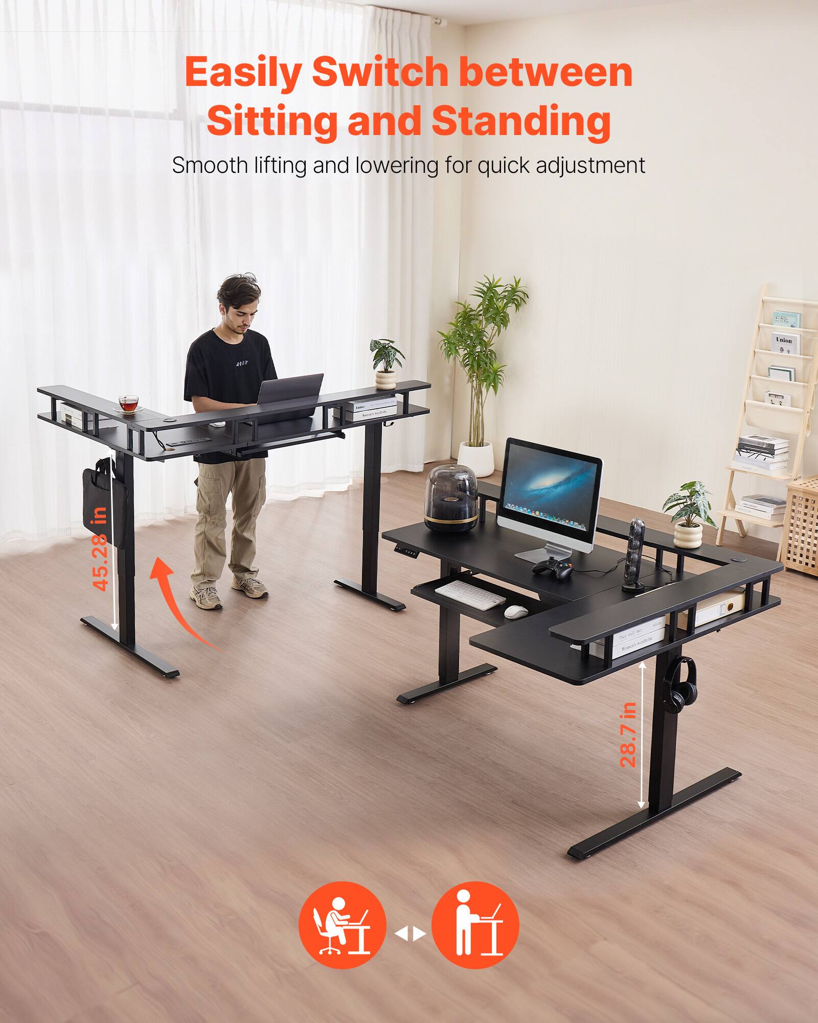 Easily Switch between Sitting and Standing, Smooth lifting and lowering for quick adjustment, 1 in 45.28 in, 28.7 in