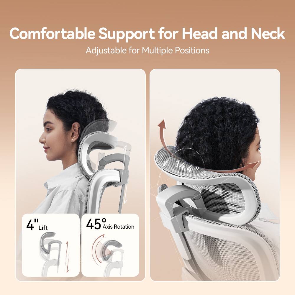 Comfortable Support for Head and Neck  
Adjustable for Multiple Positions  

14.4" Lift  
4" Lift  
45° Axis Rotation