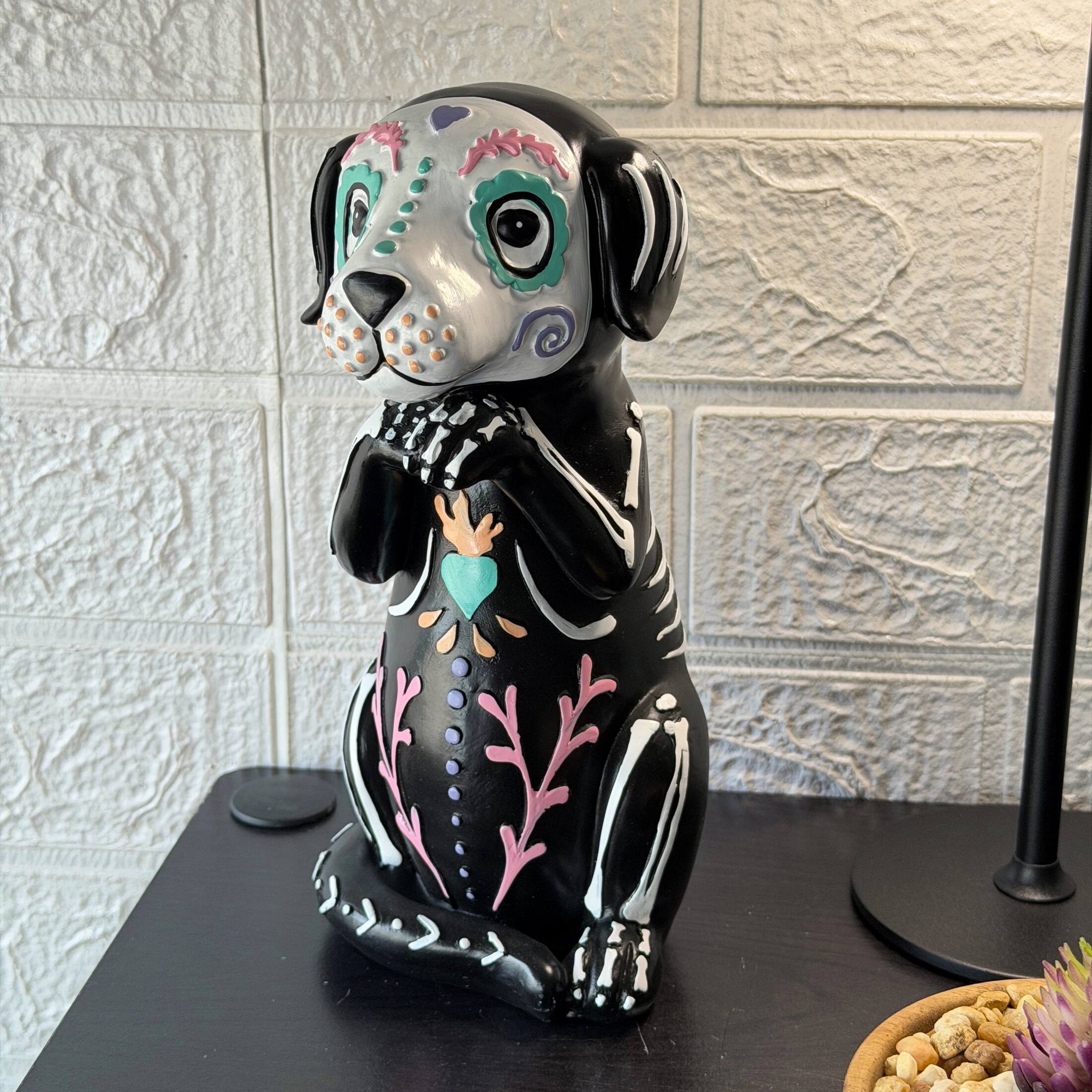 Alt View 3. Things2Die4 - Day of the Dead Skeleton Dog Figurine Glossy Resin 8.75 Inch Halloween Decor - Multicolor.
