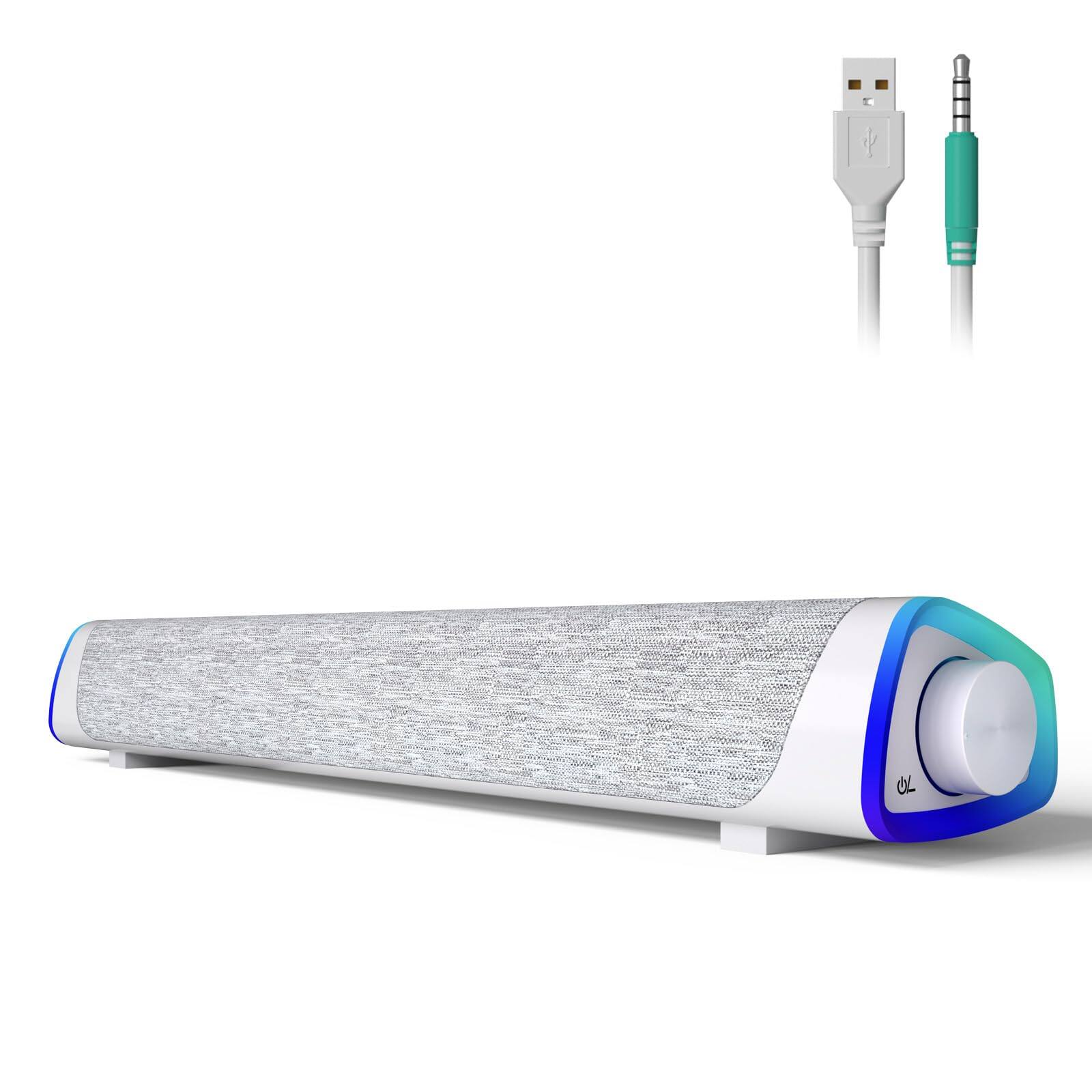 Front. Cedar Assembly - R30 Computer Speakers Usb 3 Aux Pc Colorful Led Lights With Button Surround Sound Portable Bar For Deskto... - White-USB & 3.5 AUX.