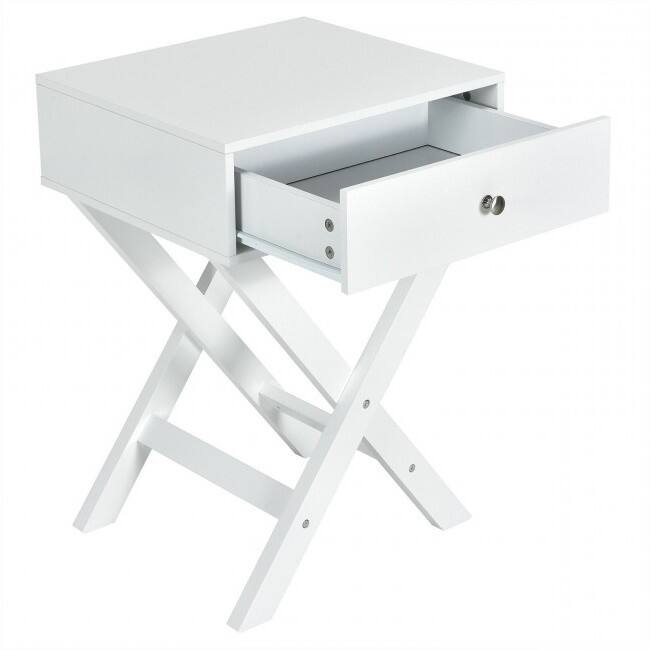 Angle. Hivvago - Hivvago X-Shape 1 Drawer Nightstand Coffee Table - White.