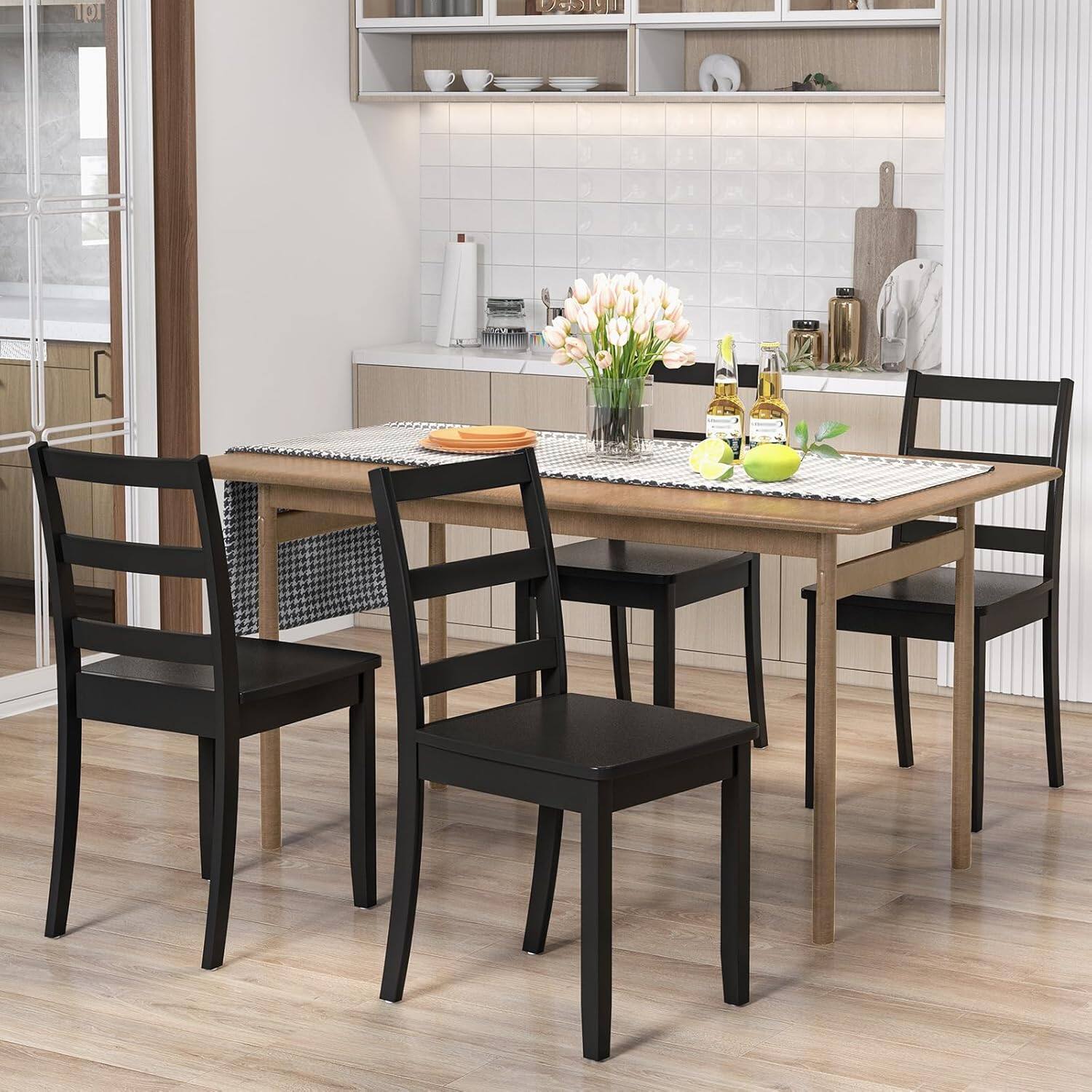 Alt View 3. Costway - Costway Dining Chairs Set of 4 Wood Dining Room Kitchen Side Chairs - Black.