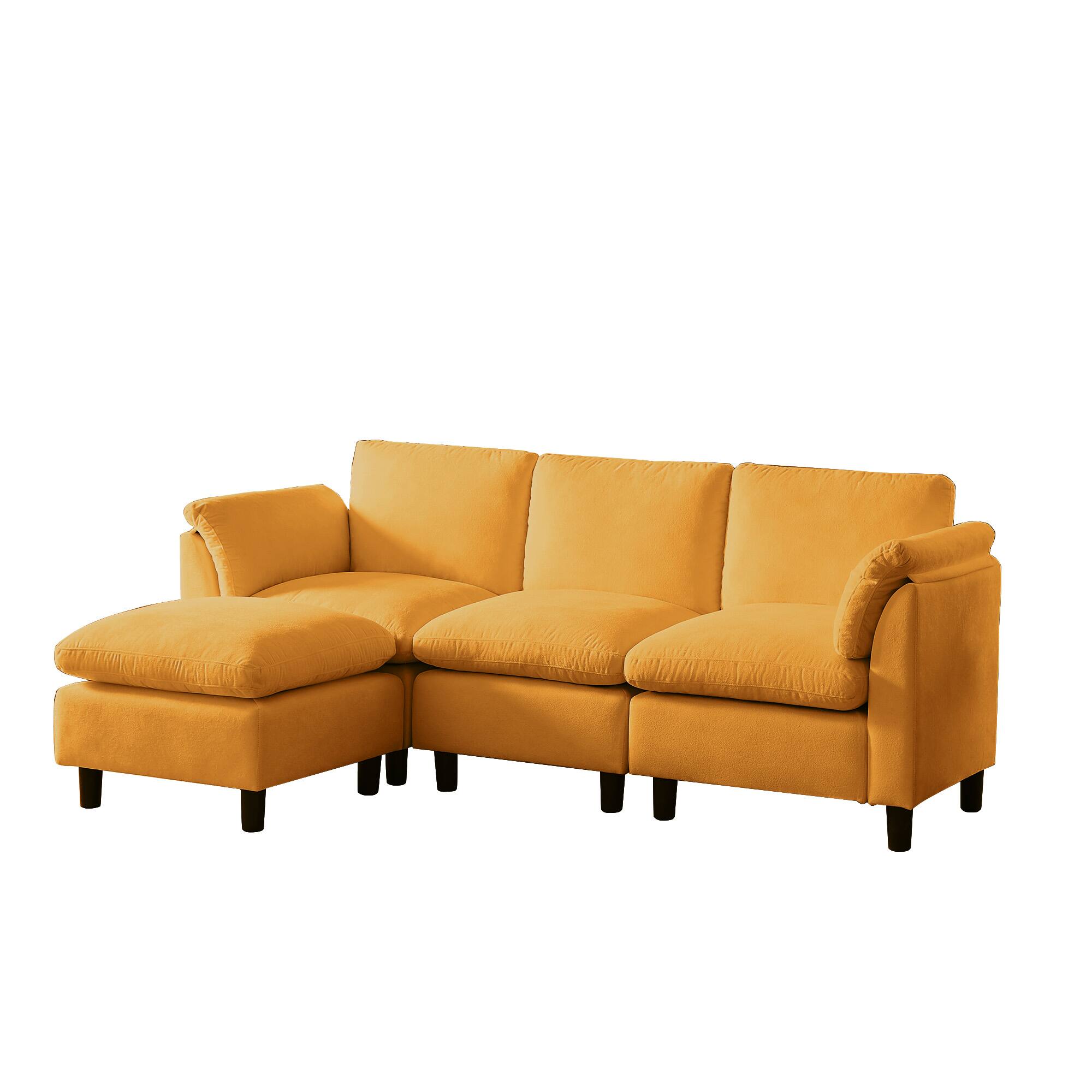 Alt View 5. Electra Tech Xpress - Modern L-Shaped Chenille Upholstered Sectional Couch for Living Room, 3 Seater Cloud Sofa with Ottoman - Orange.