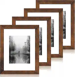 blue - 8x10 Picture Frame Set of 4, High Definition Real Glass Rustic Brown Frame, 8 x 10 Wood Photo Frames for Deskt - colorDark Brown+size9X12