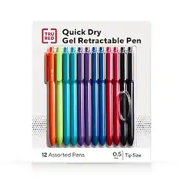 TRU RED - TRU RED™ Retractable Quick Dry Gel Pens, Fine Point, 0.5mm, Assorted, 12/Pack (TR54491)