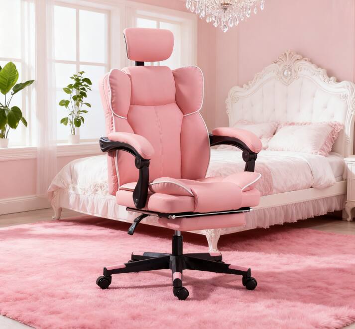 Front. Siljoy - Practical Gaming Office Chair with Reclining Function & Footrest for Home Gamers and Office Workers - Pink.