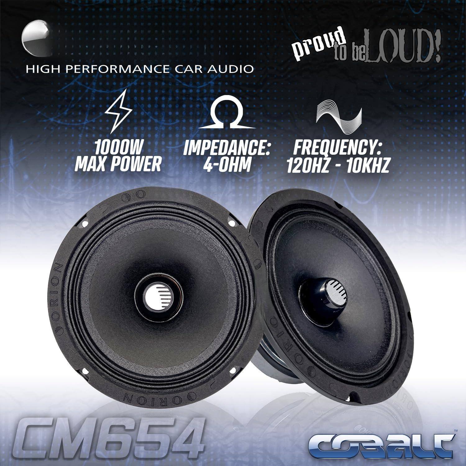 HIGH PERFORMANCE CAR AUDIO  
proud to be LOUD!  

1000W MAX POWER  
IMPEDANCE: 4-0HM  
FREQUENCY: 120HZ - 10KHZ  

CM654  
COALC