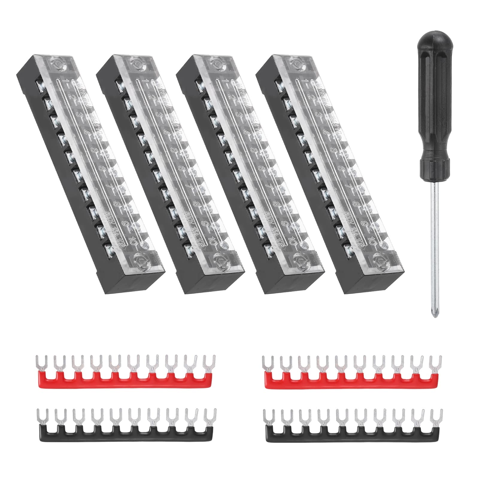 Unique Bargains - Screw Terminal Block 10 Positions, Dual Row, 600V 15A, with Screwdriver & Terminals, 4 Sets - Black price history on PriceWatchPro
