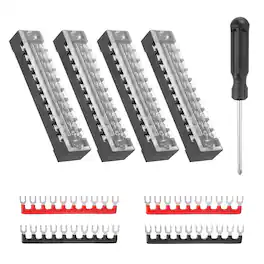 Unique Bargains - Screw Terminal Block 10 Positions, Dual Row, 600V 15A, with Screwdriver & Terminals, 4 Sets - Black